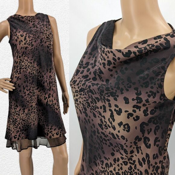 NWT Vintage 1990s Jones New York Silk Mini Dress Animal Print Cowl Size 8P - Picture 1 of 11